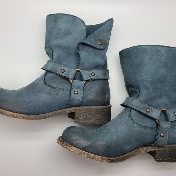 Sundance Blue Leather Harness Moto Boho Pull On Boots Sz 37/6,5 - Picture 4 of 11